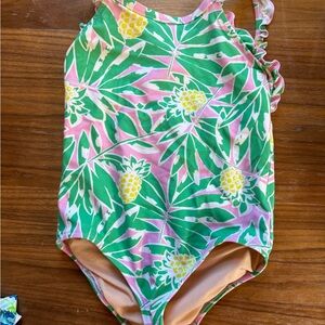 Crewcuts Green and Pink Leaf Print Kids Swim One Piece